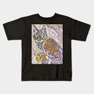 A Cat and An Owl Mosaic Mash-Up Kids T-Shirt